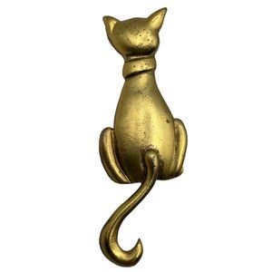 Womens Cat Kitten Brooch Jewelry Gold Tone Facing Away Tail Costume Fashion